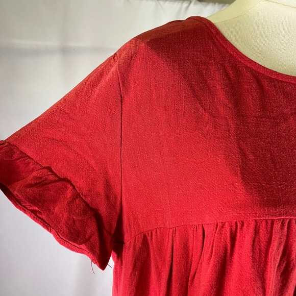 Umgee USA Red Linen Blend Tiered Mini Dress Short Sleeve Casual Womens Small New - Picture 2 of 13
